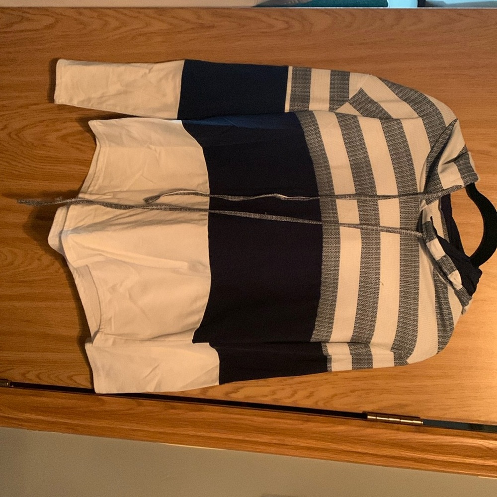 Navy and white color block hooded top